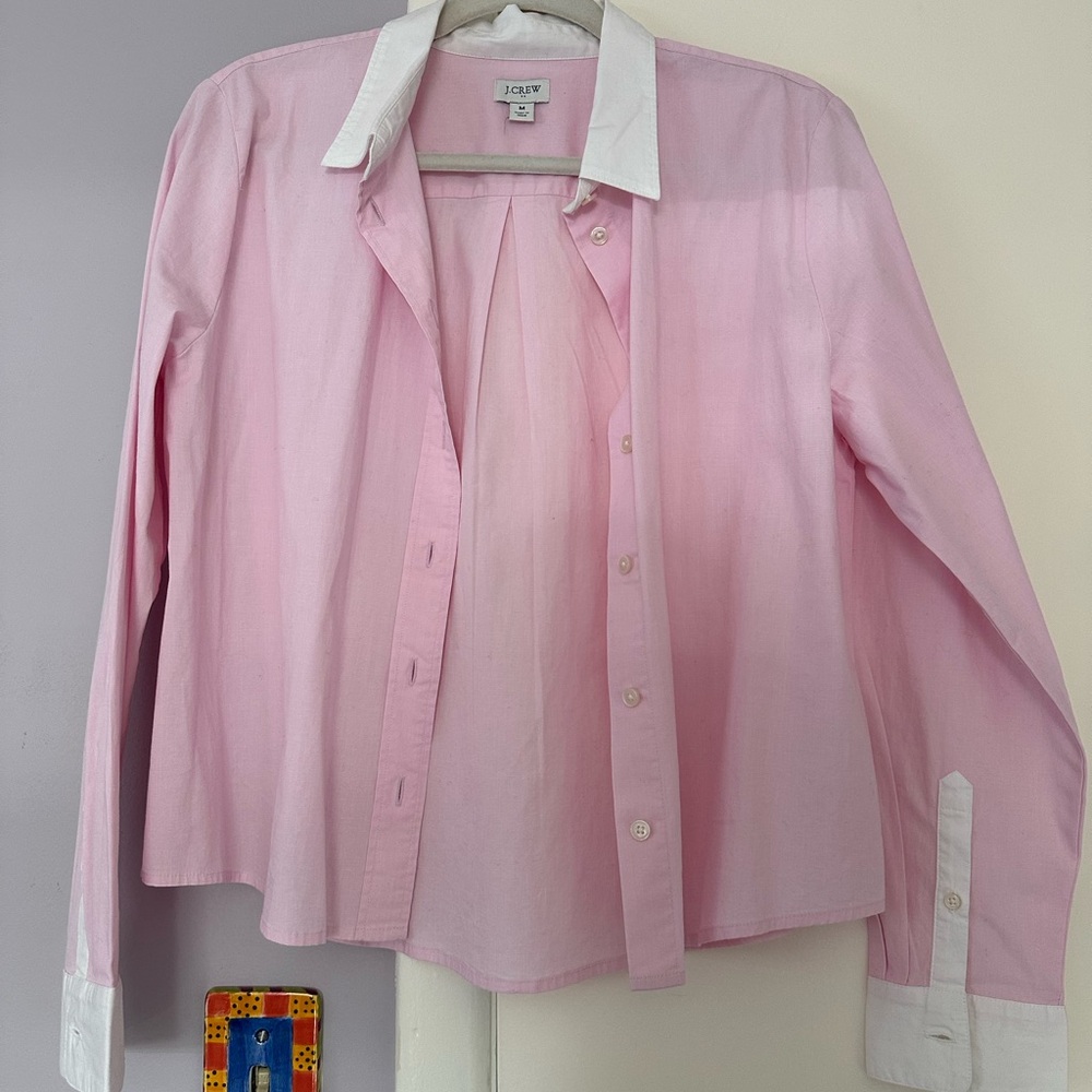 J. Crew Women’s Pink Button-Down Shirt with White Collar